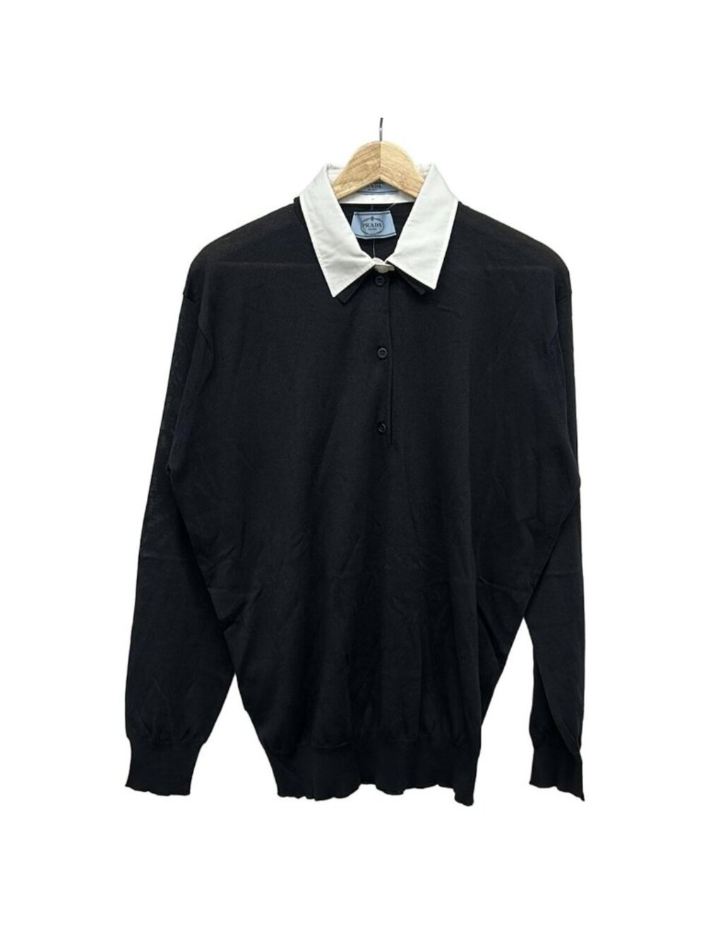 Prada Long Sleeve Polo Shirt 46 S Black White Detachable Collar - Picture 1 of 8